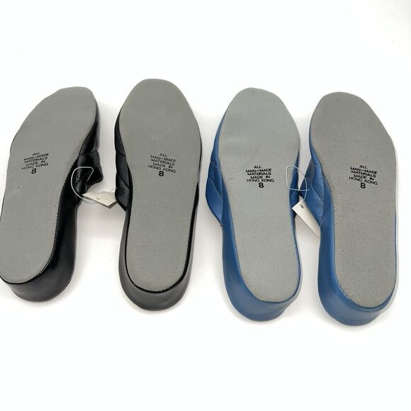 VTG 2 Pairs of Vegan Leather Wedge Heel Mules from 1980s Slip-On House Shoes-NOS - Picture 6 of 8